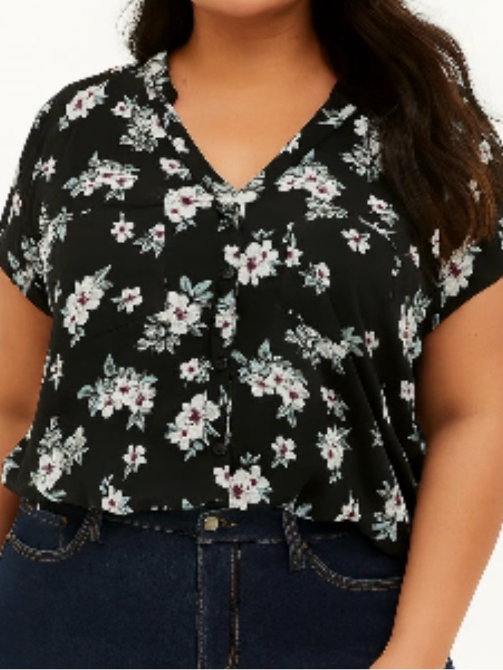Torrid Black Floral V-Neck Women's Top